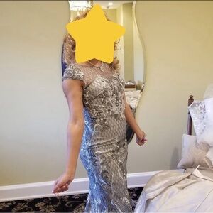 Sophisticated Silver Lace Gown